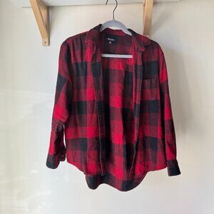 Madewell Red Flannel Buffalo check with side buttons